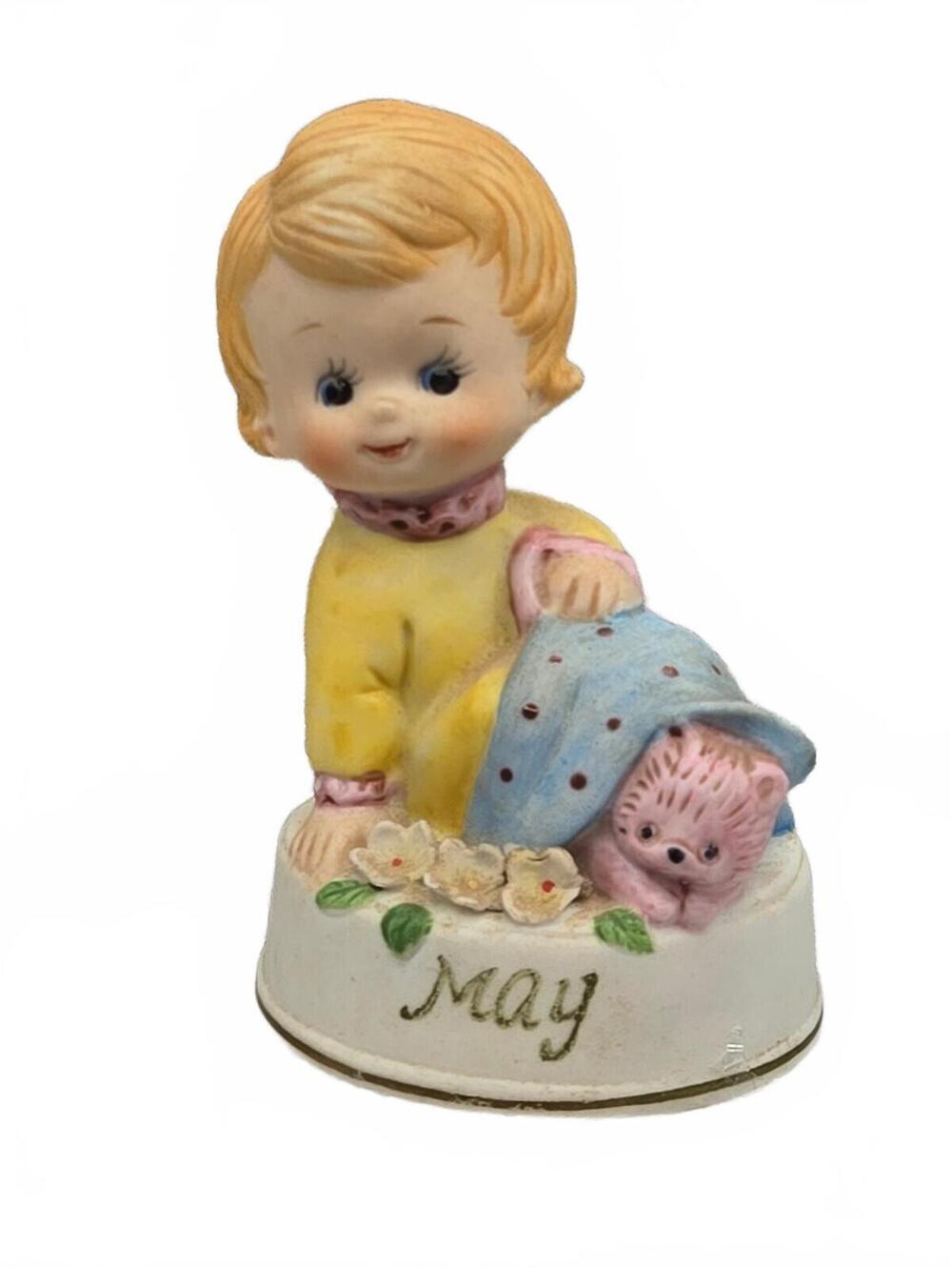 3" May Birthday Child Figurine with Kitten